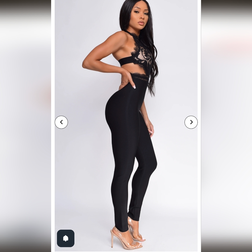 Emprada Charmaine Black Lace Front Bandage Jumpsuit- XS